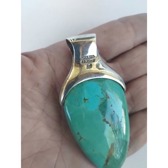 BARSE Signed 925 Sterling Silver Blue Green Turquoise Stone Statement Pendant - Picture 4 of 12